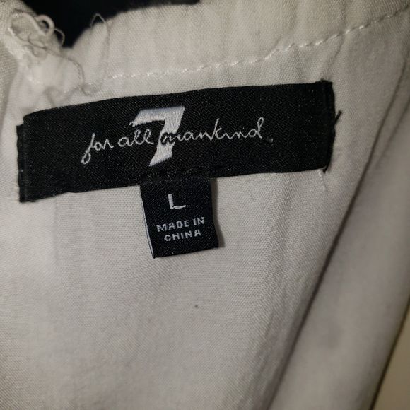 7 For All Mankind White Eyelet Lace Short Puff Sleeve Mini Babydoll Dress Size L - Picture 4 of 7